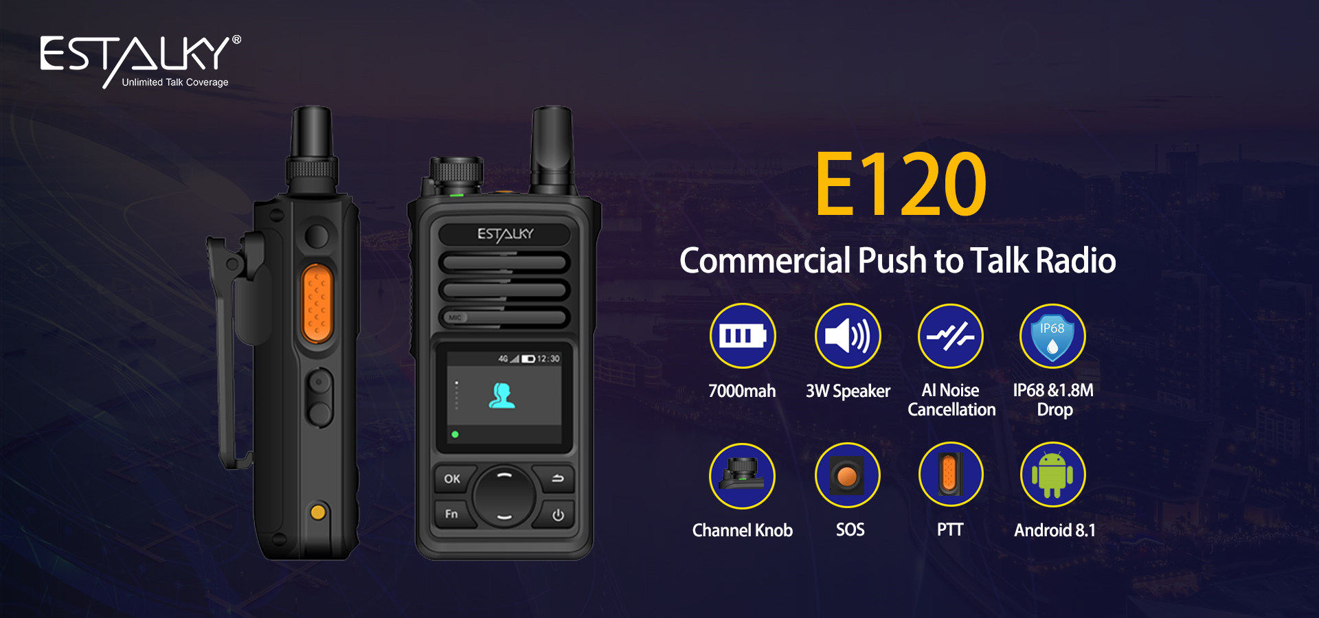 estalky push to talk over celluar Poc radio , android system, Robust and rugged design